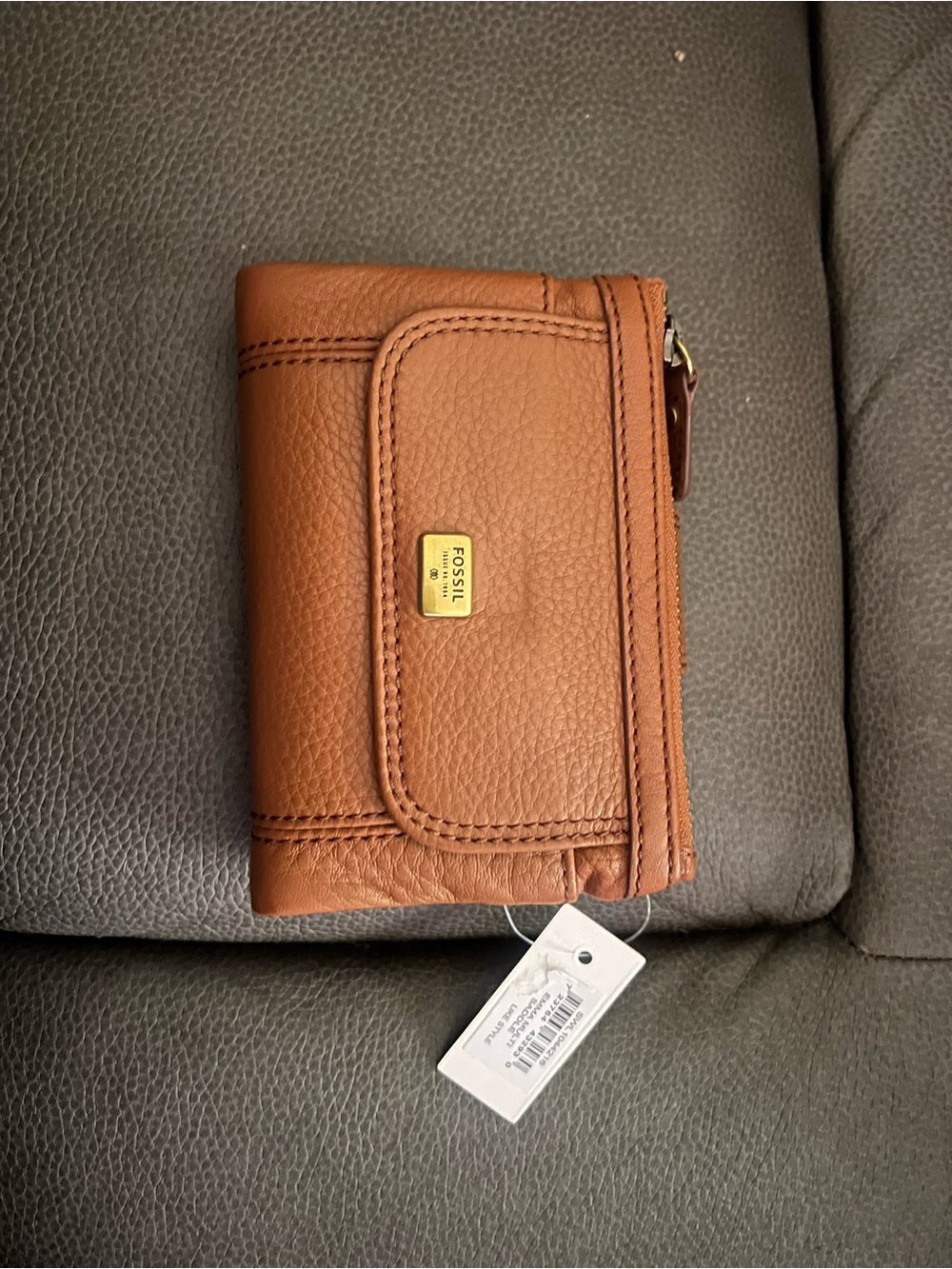 Fossil Brown Pebbled Leather Zip & Snap Wallet - Picture 5 of 7